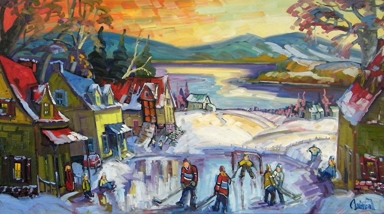 Image of art work “Entre amis, la partie de hockey  la Ferme”