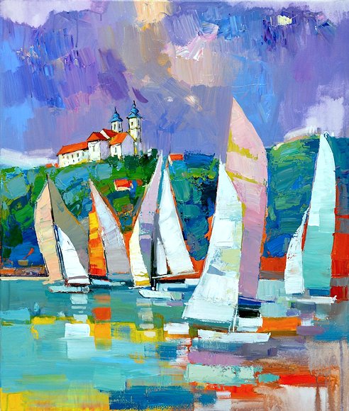 Image of art work “Sailboats on Lake Balaton”