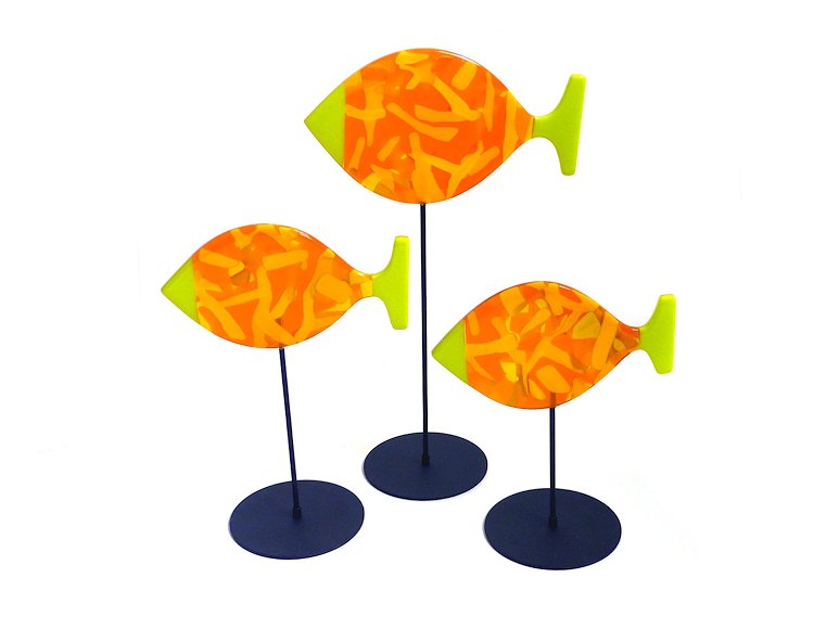 Image of art work “3 Fish & Stands, Orange, Yellow & Green (vf040)”