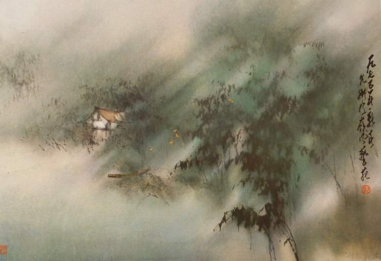 Image of art work “Lonely Boat in Bamboo Forest”