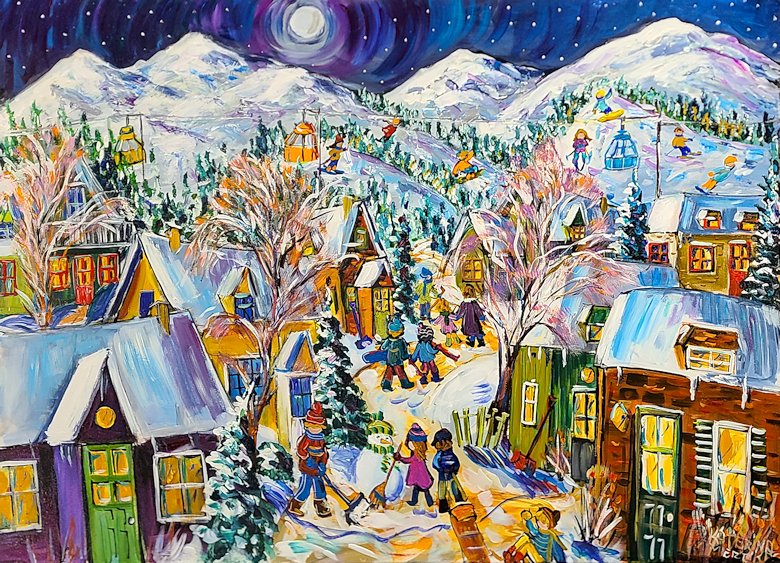 Image of art work “Winter Fun in Ski Town”