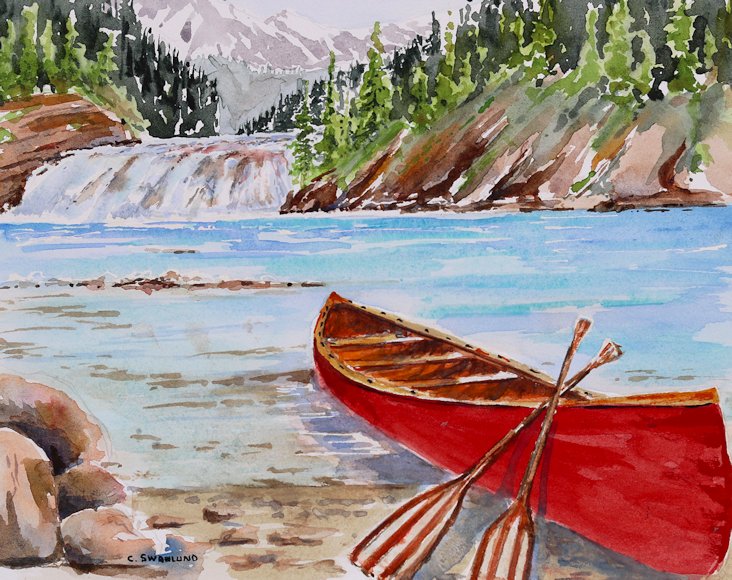 Image of art work “Bow Falls Canoe Launch”