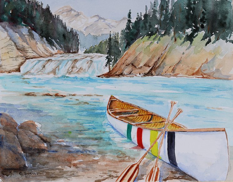 Image of art work “Launching at Bow Falls (HBC Version)”