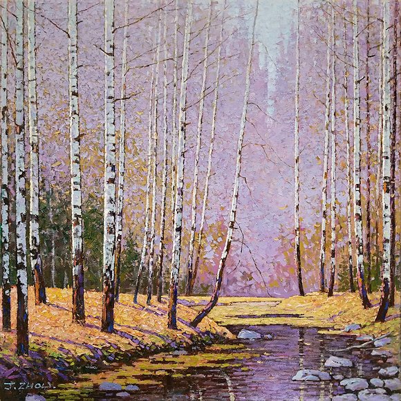 Image of art work “Birches By the River”