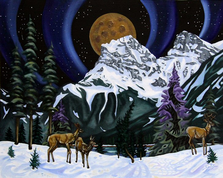 Image of art work &ldquo;Three Sisters and the Bow Spirit Moon Deer&rdquo;